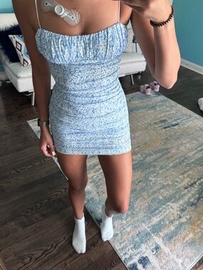 Princess Polly Light Blue Floral Ruched Mini Dress